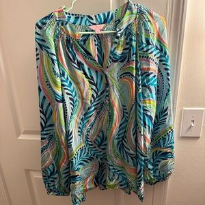Lilly Pulitzer Large 100% Silk Blue Vibrant Shirt